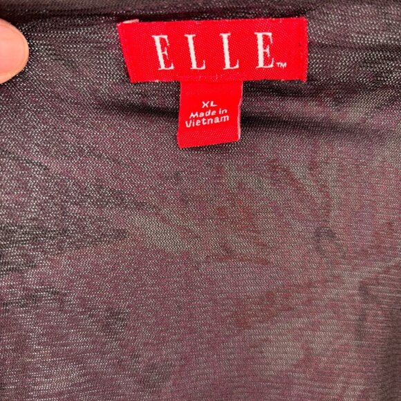 ELLE V-Neck Faux Wrap Blouse Womens XL Purple Floral 3/4 Slv Stretch Lined Mesh - Picture 8 of 8